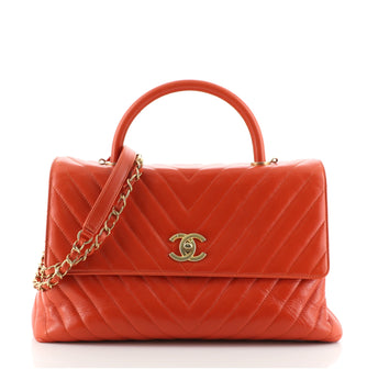 Chanel Coco Top Handle Bag Chevron Calfskin Medium Orange 6444515