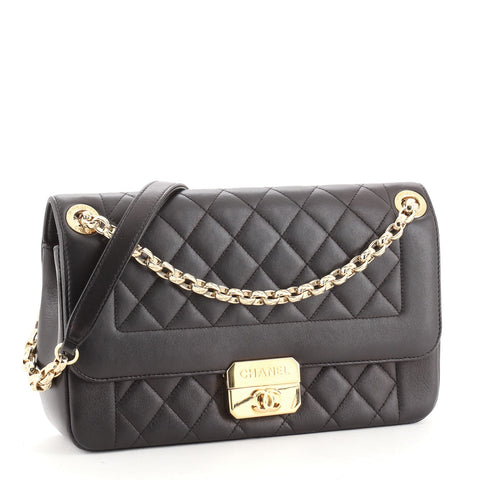 Chanel Beauty Lock Flap Bag Quilted Sheepskin Medium Black 64535111