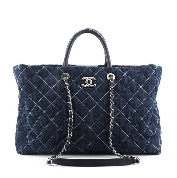 Chanel Coco Handle Shopping Tote Quilted Denim Large Blue 65203425