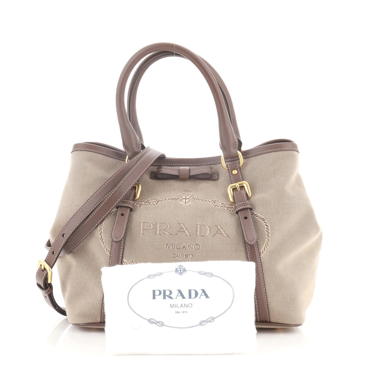 Prada Logo Convertible Tote Canvas with Leather Medium Neutral 65777447