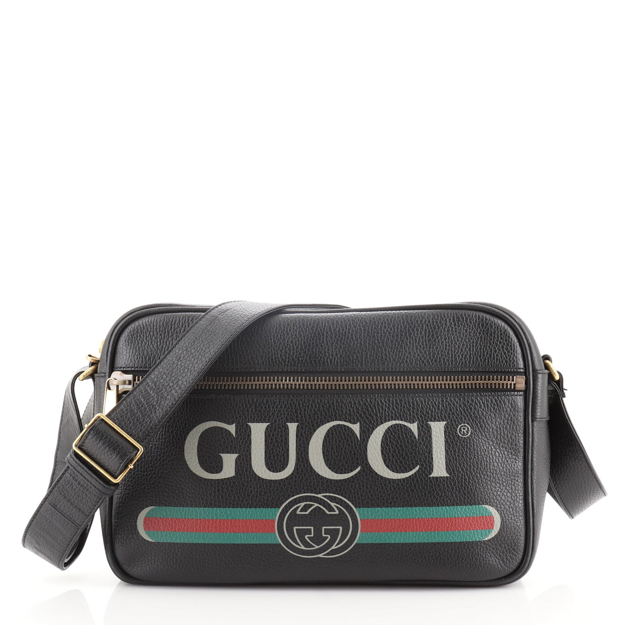 Gucci Logo Shoulder Bag Printed Leather Black 669752