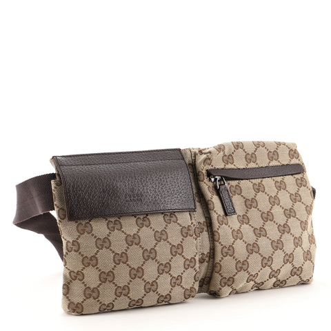 Gucci Vintage Double Belt Bag GG Canvas Brown 66978551