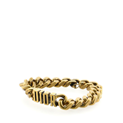 Christian Dior Logo Curb Link Bracelet Metal Gold 672021