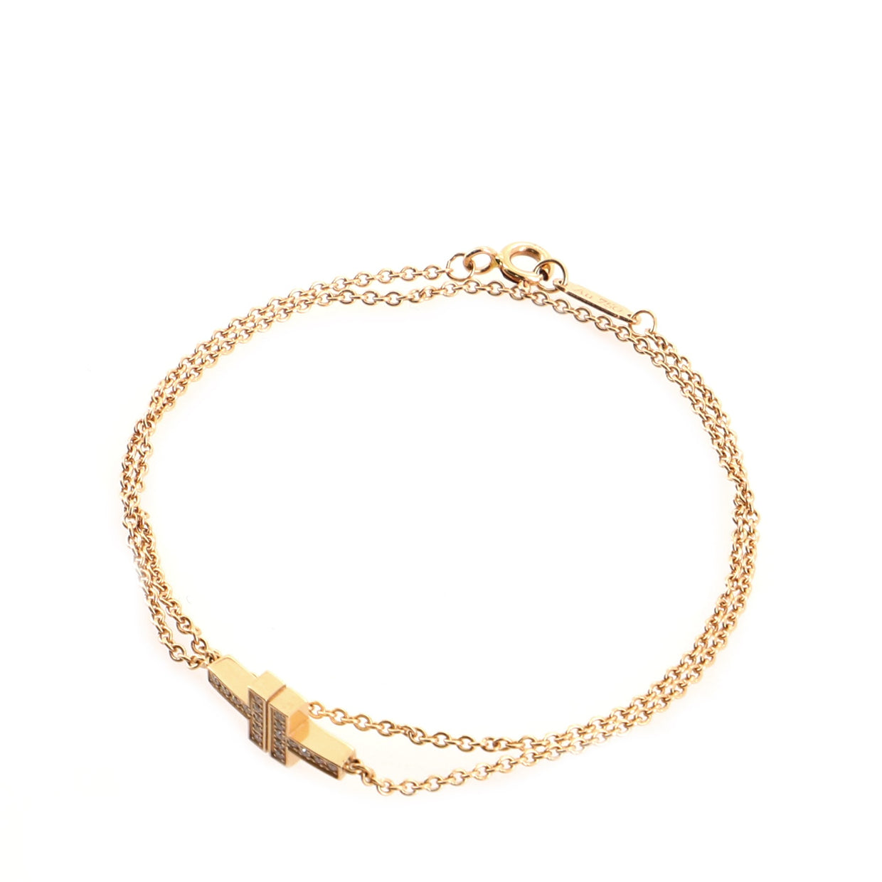 Tiffany & Co. T Double Chain Bracelet 18K Rose Gold and Diamonds Medium ...