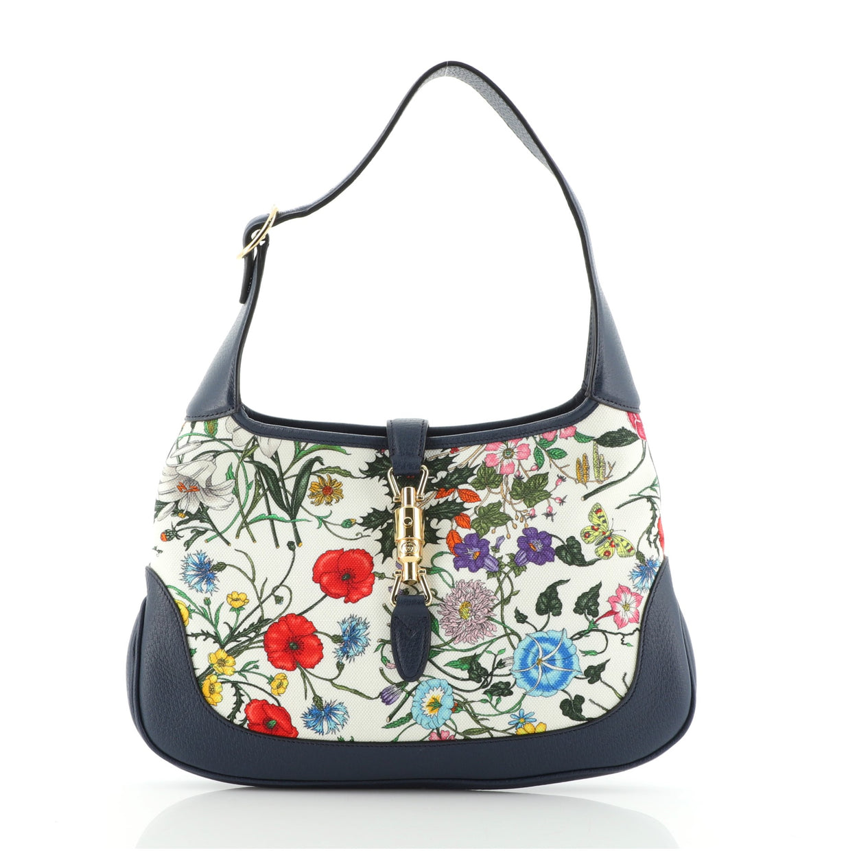 Gucci Jackie Hobo Flora Canvas with Leather Medium Blue 69055464