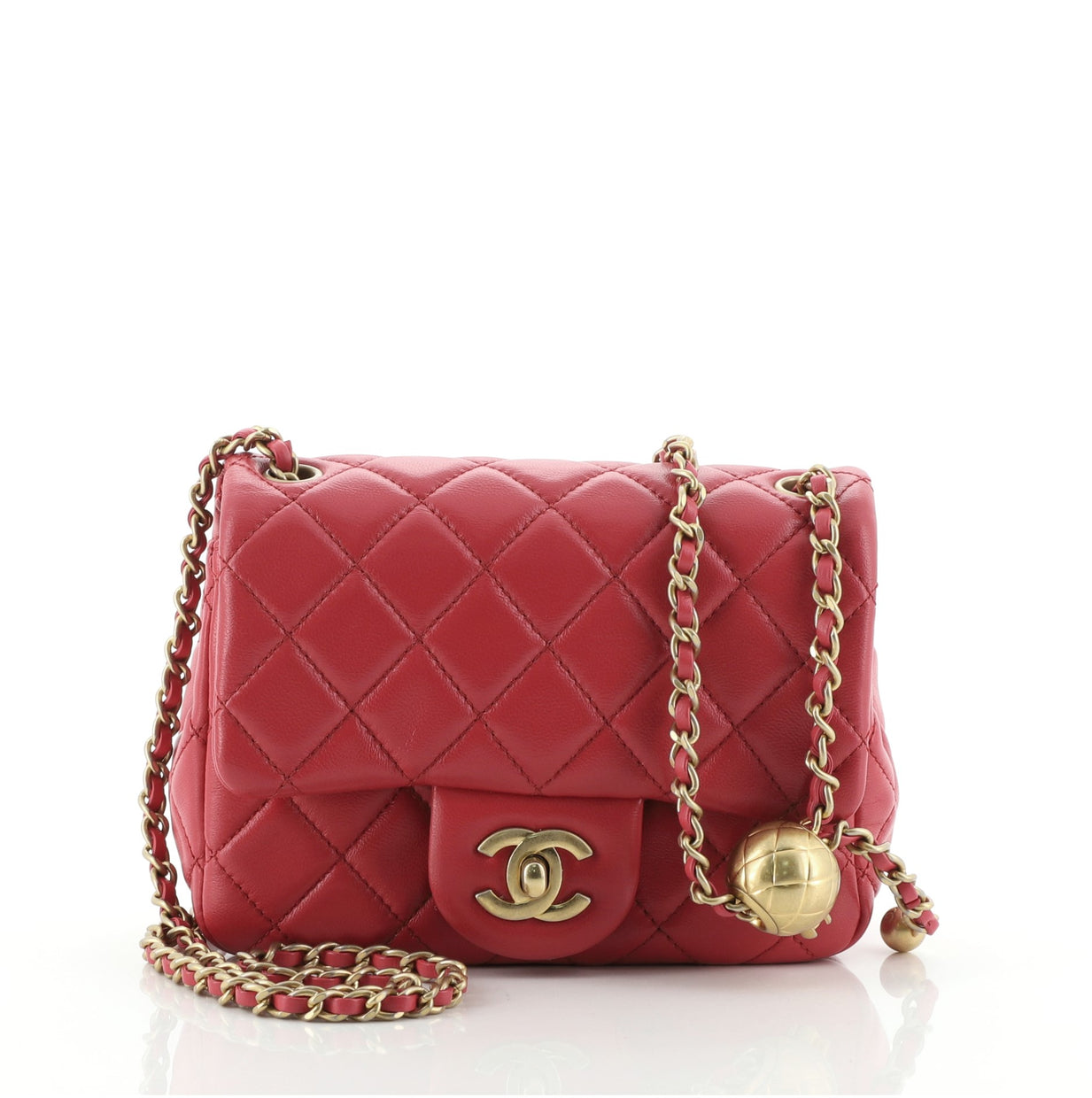 Chanel Pearl Crush Square Flap Bag Quilted Lambskin Mini Pink 6919119