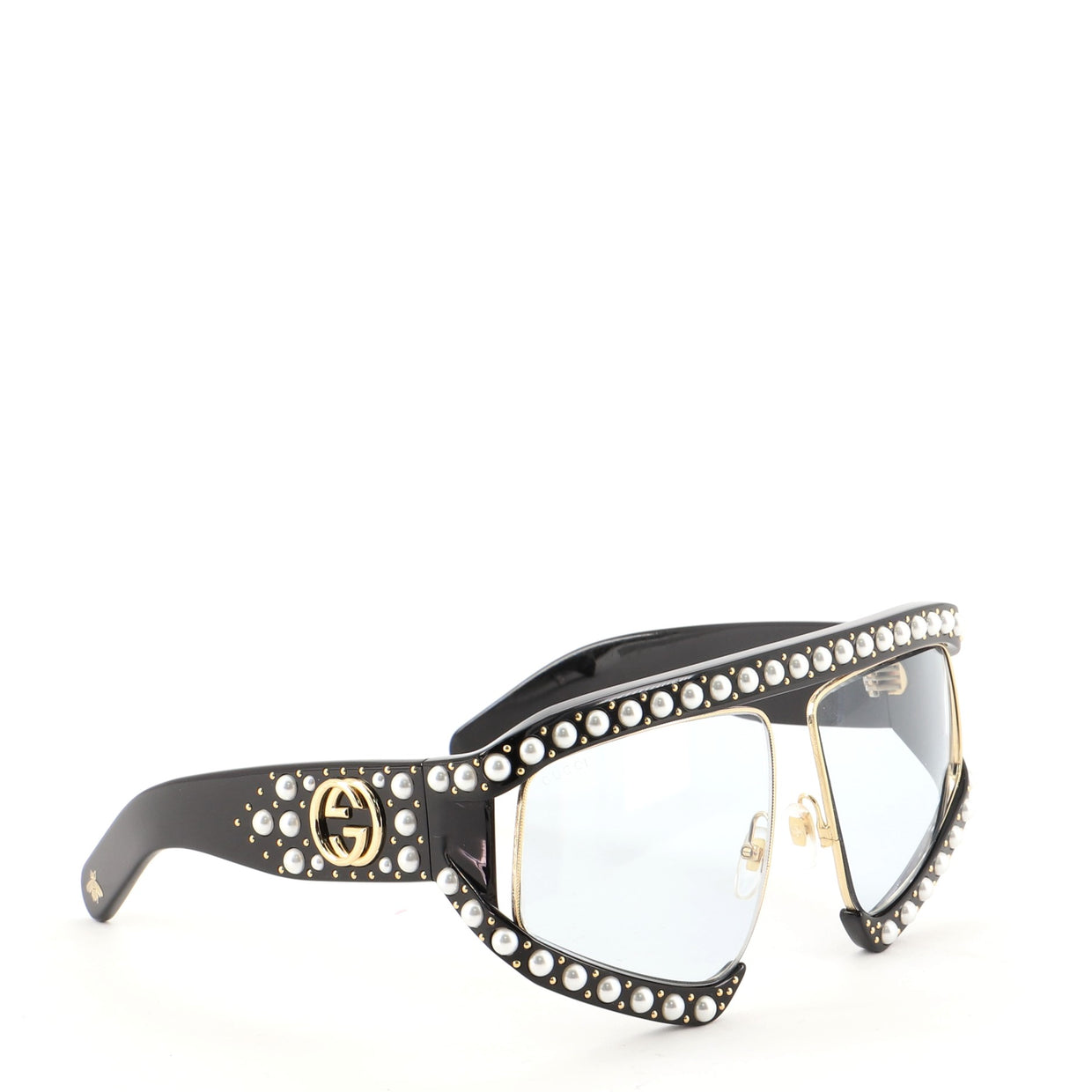 Gucci Hollywood Forever Pearl Mask Oversized Sunglasses Embellished