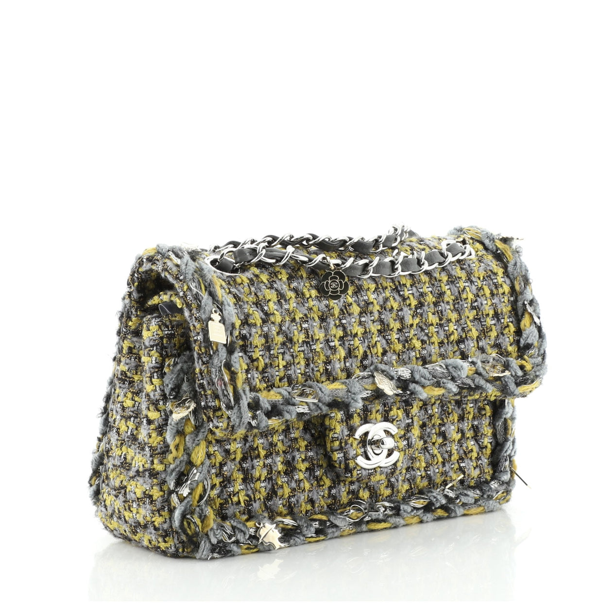Chanel Charms Classic Double Flap Bag Braided Quilted Tweed Small ...