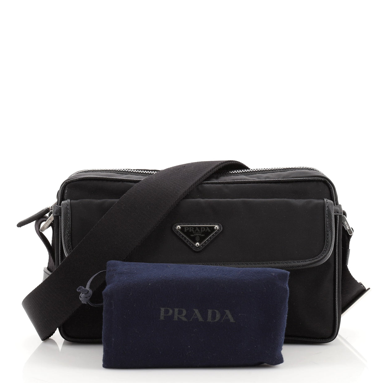 Prada Front Pocket Camera Bag Tessuto with Saffiano Medium Black 710061