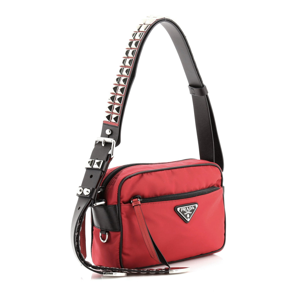 Prada New Vela Shoulder Bag Tessuto with Studded Leather Small - Rebag