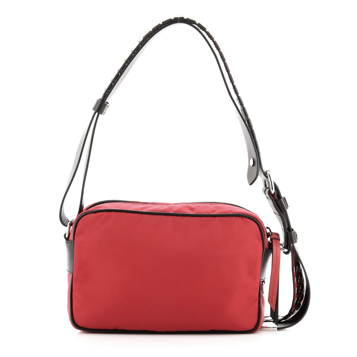 Prada New Vela Shoulder Bag Tessuto with Studded Leather Small Red 71525168