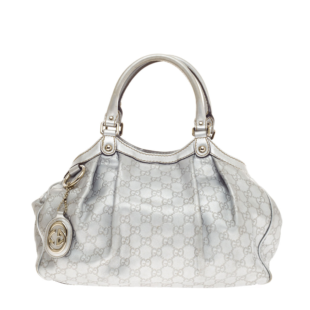 Buy Gucci Sukey Handbag Hobo Guccissima Metallic Medium Silver 72006 – Trendlee
