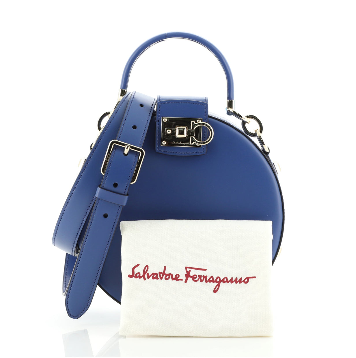 Salvatore Ferragamo Studio Round Bag Leather Mini Blue 720171