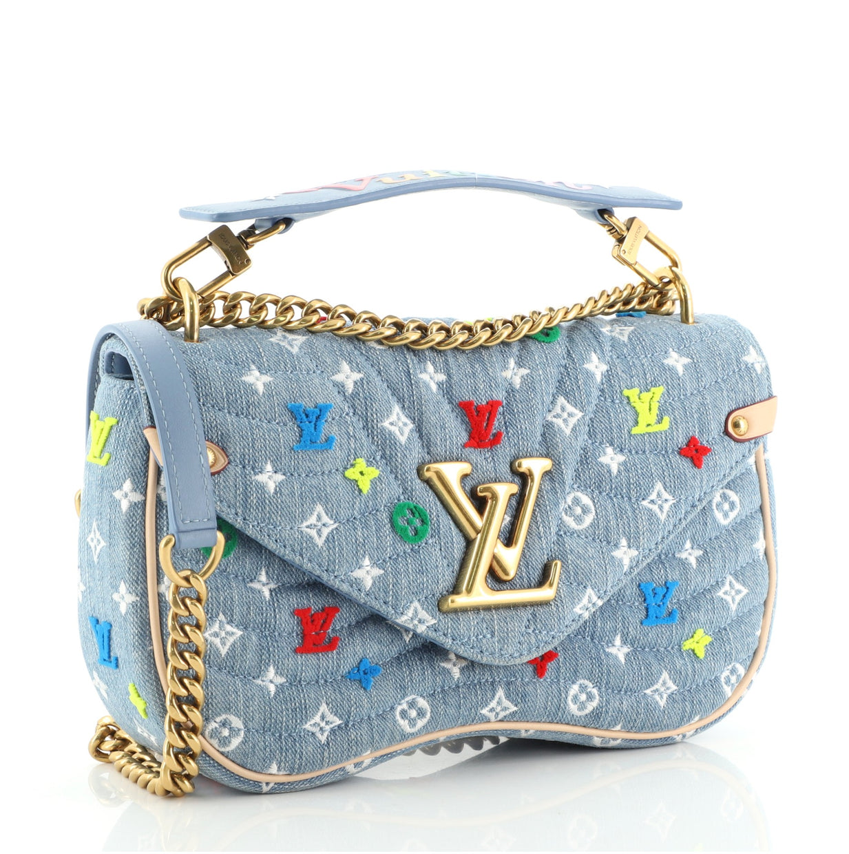 Louis Vuitton New Wave Chain Bag Monogram Embroidered Quilted Denim MM ...