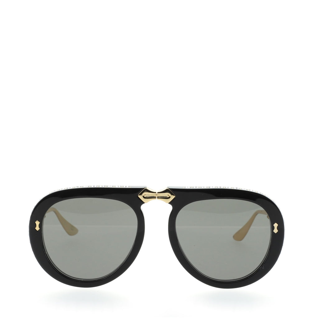 Gucci Foldable Aviator Sunglasses Crystal Embellished Acetate and Metal  Black 725772