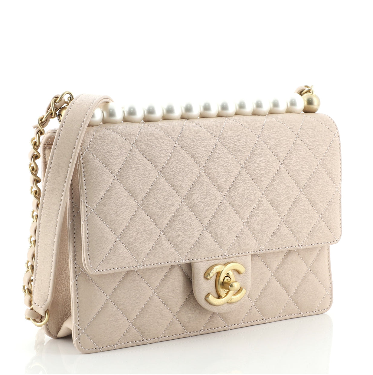 Chanel Chic Pearls Flap Bag Quilted Lambskin Small Neutral 735791