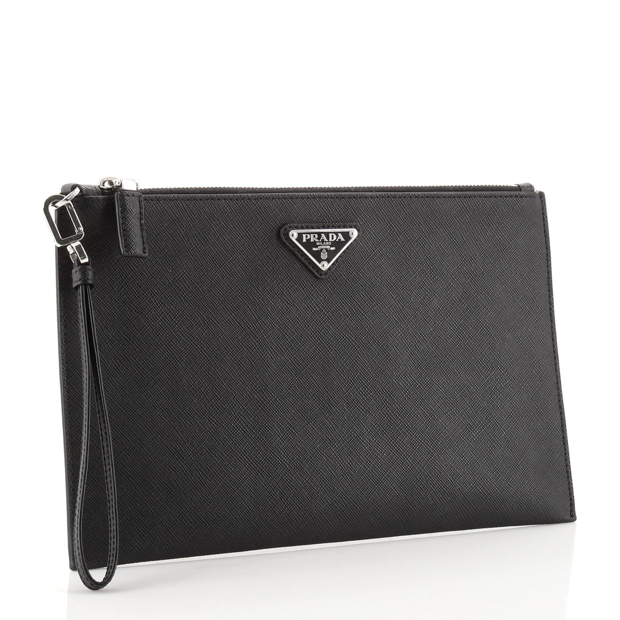 Prada Wristlet Clutch Saffiano Leather Medium Black 73781135