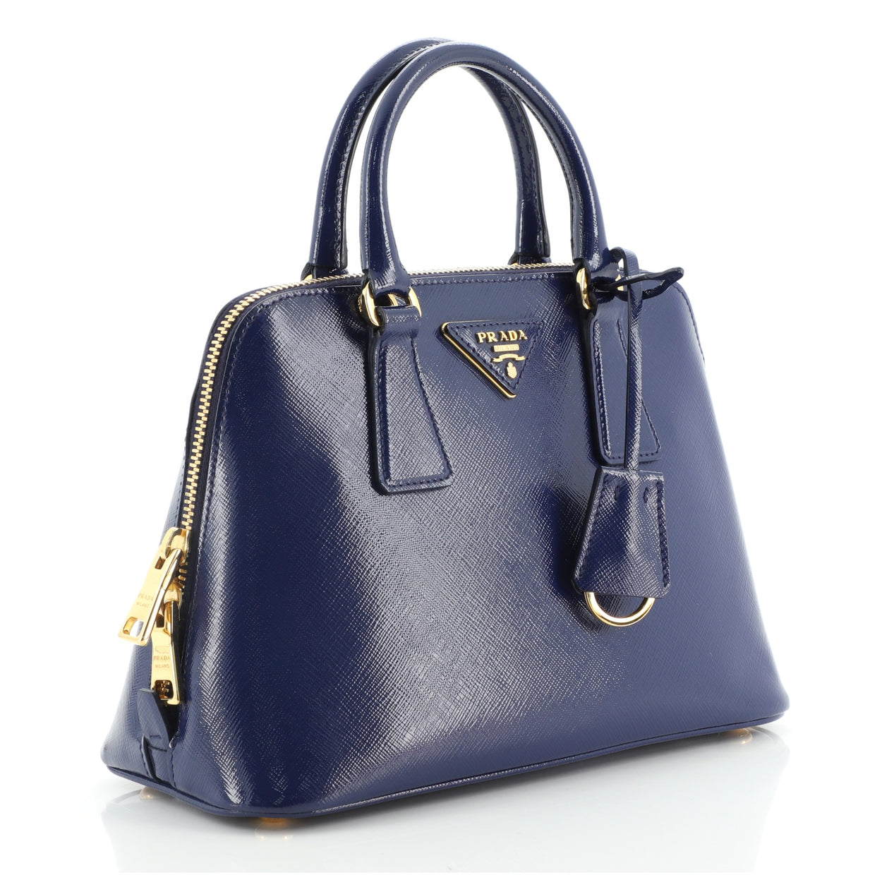 Prada Promenade Bag Vernice Saffiano Leather Small Blue 74125382