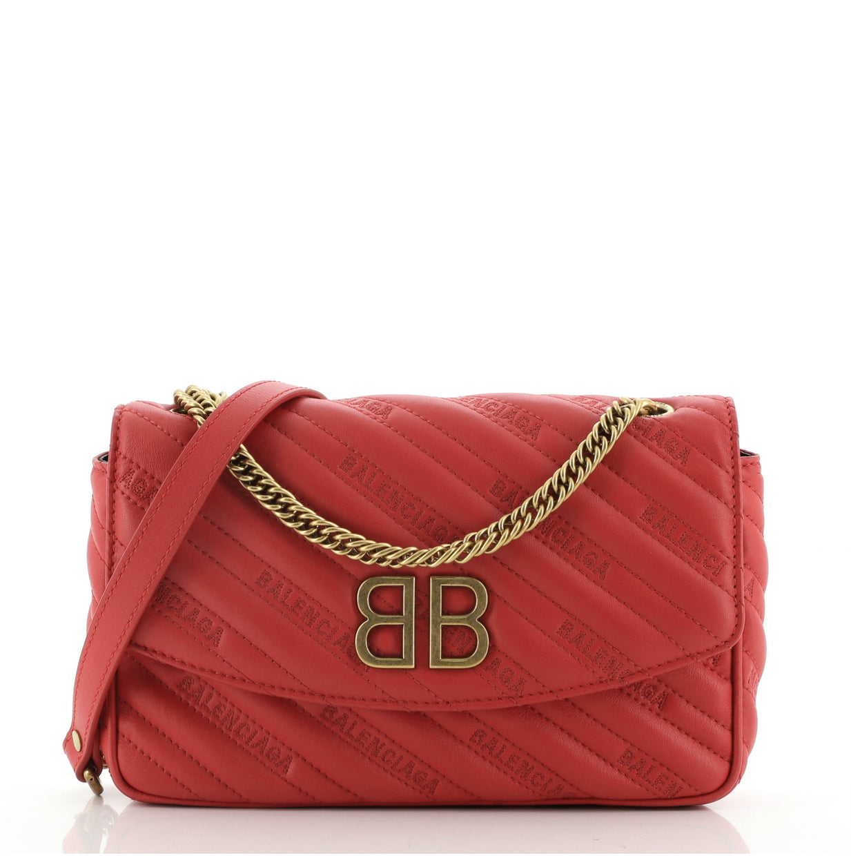 Balenciaga BB Chain Round Shoulder Bag Quilted Embroidered Leather ...
