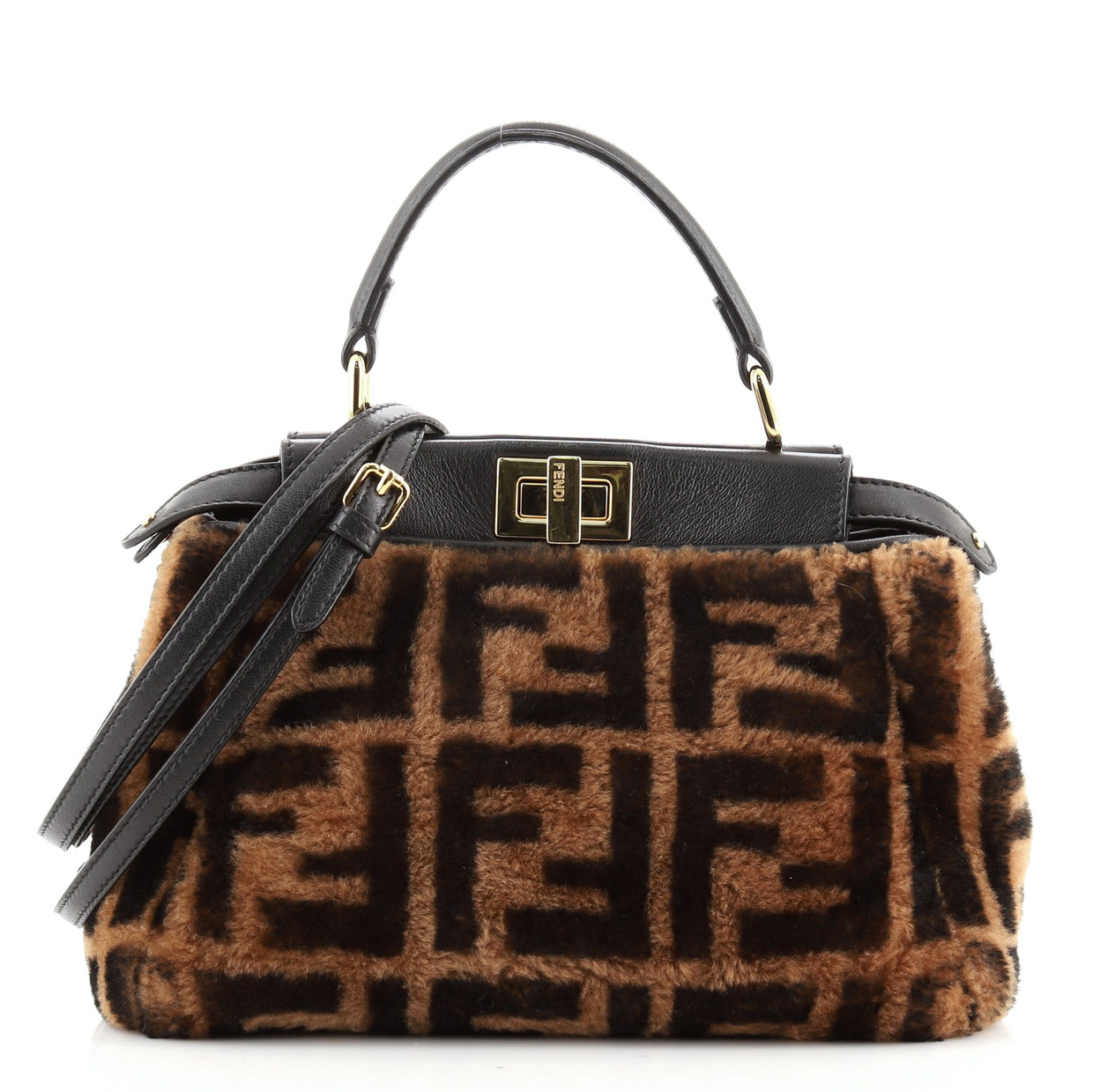 Fendi Peekaboo Bag Zucca Shearling Mini Brown 749291