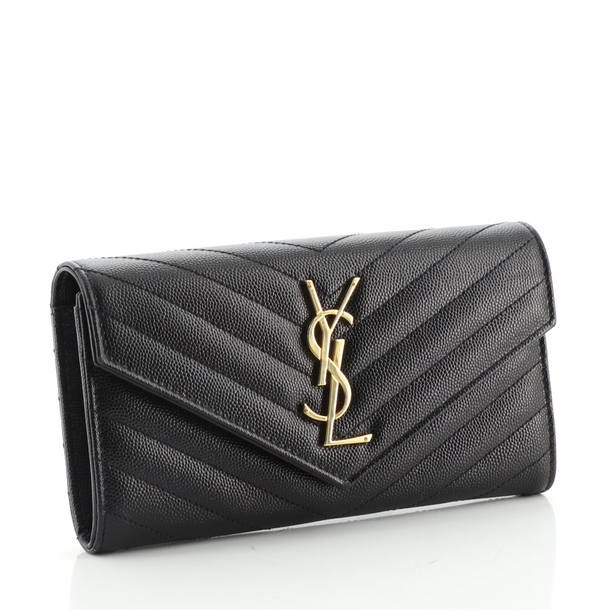 Saint Laurent Classic Monogram Flap Wallet Matelasse Chevron Leather