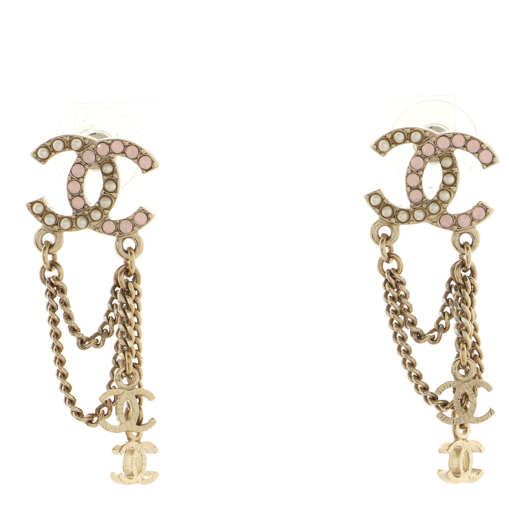 CHANEL CC Triple Chain Earrings Gold 44137  FASHIONPHILE