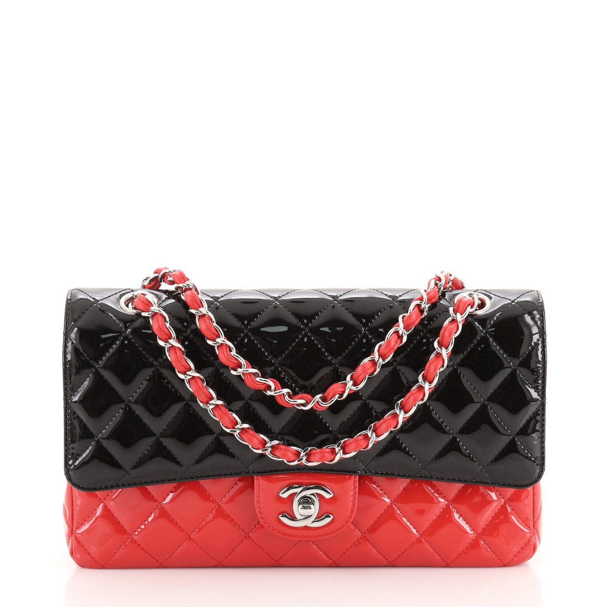 Chanel Bicolor Classic Double Flap Bag Quilted Patent Medium 75951109 ...