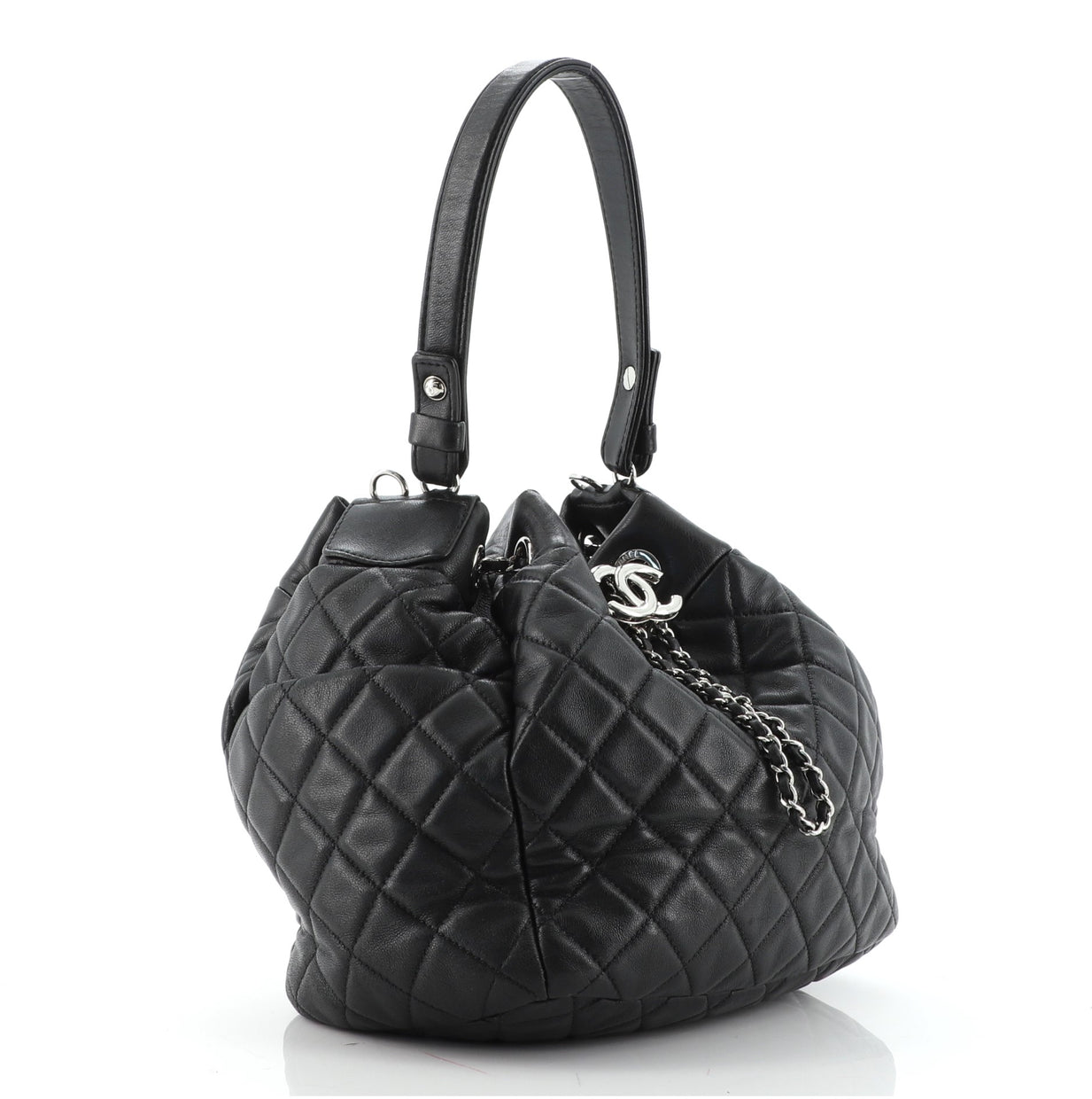 Chanel CC Chain Drawstring Bucket Bag Quilted Lambskin Small 773959 - Rebag