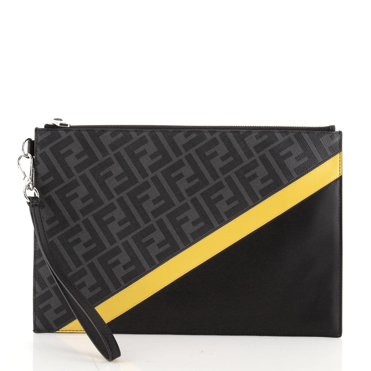 Fendi Front Zip Wristlet Clutch Zucca Canvas and Leather Medium 777261 ...