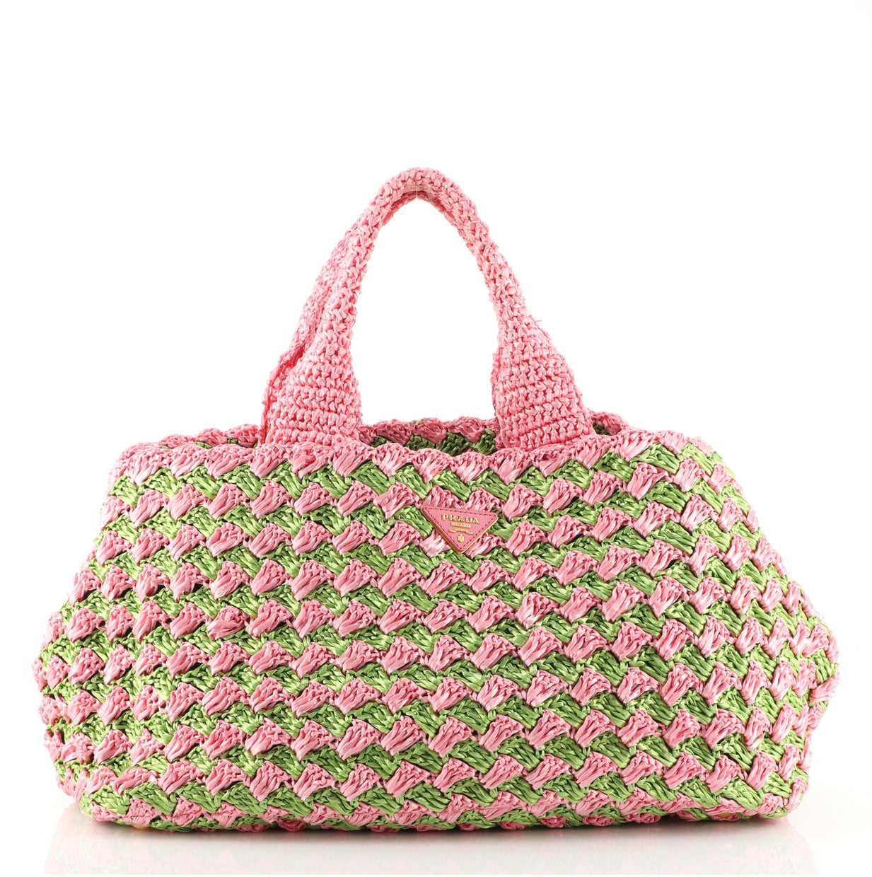Prada Canapa Tote Raffia Crochet Large Green 79385107