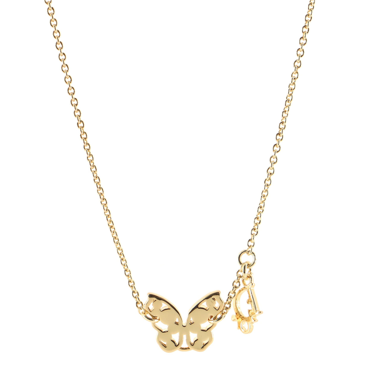 Christian Dior Butterfly Logo Pendant Necklace Metal with Crystals Gold ...