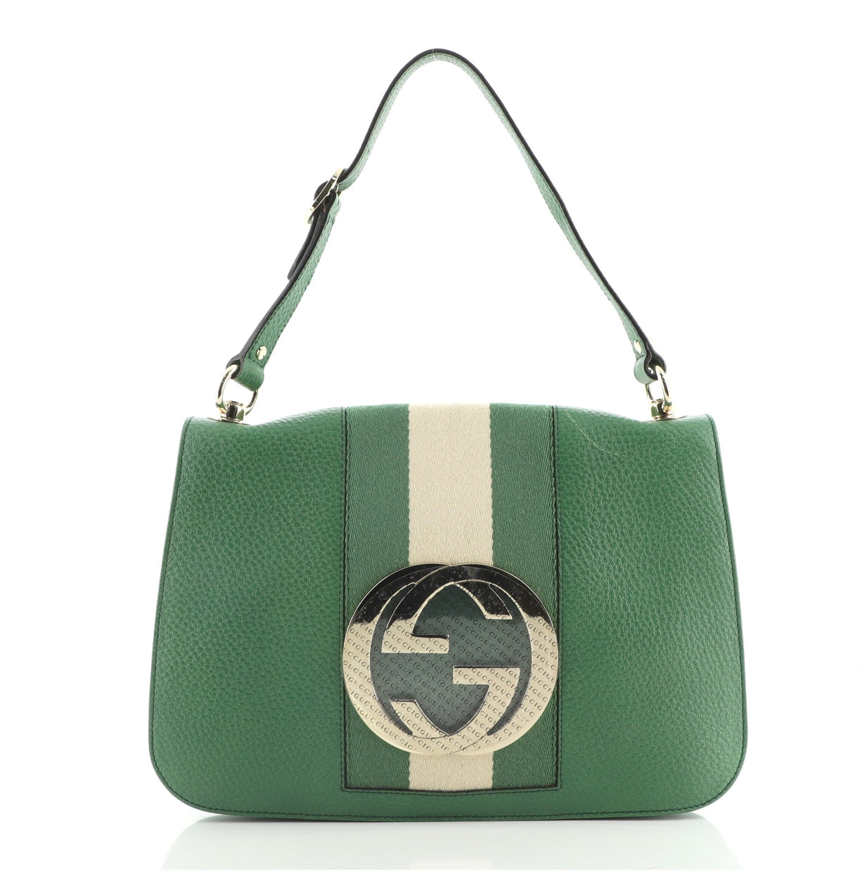 Gucci Blondie Web Flap Bag Leather Medium Green 79783134