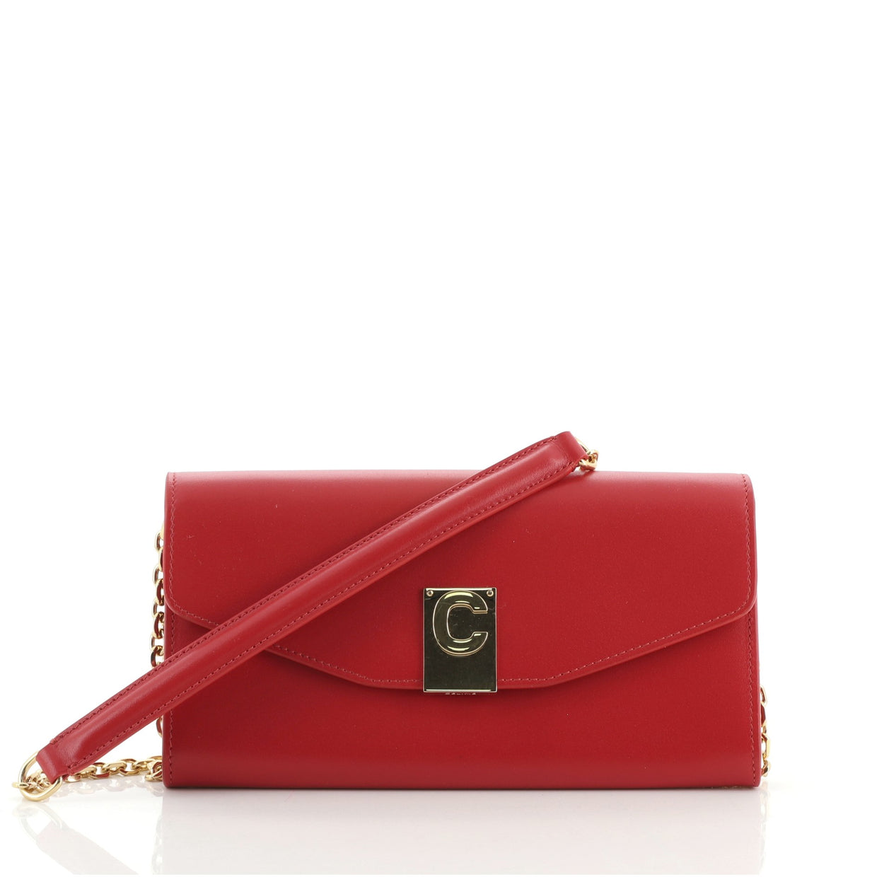 Celine C Wallet on Chain Leather Red 809933