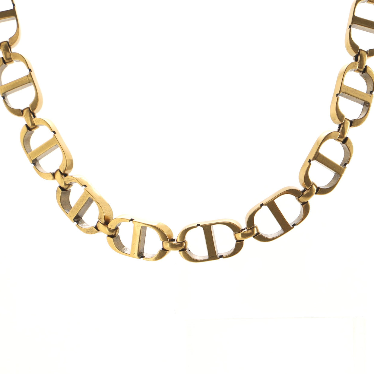 Christian Dior 30 Montaigne CD Chain-Link Choker Necklace Metal Gold ...