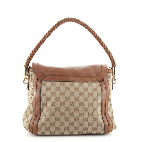 Gucci Bella Flap Shoulder Bag GG Canvas with Leather Medium Brown 824041