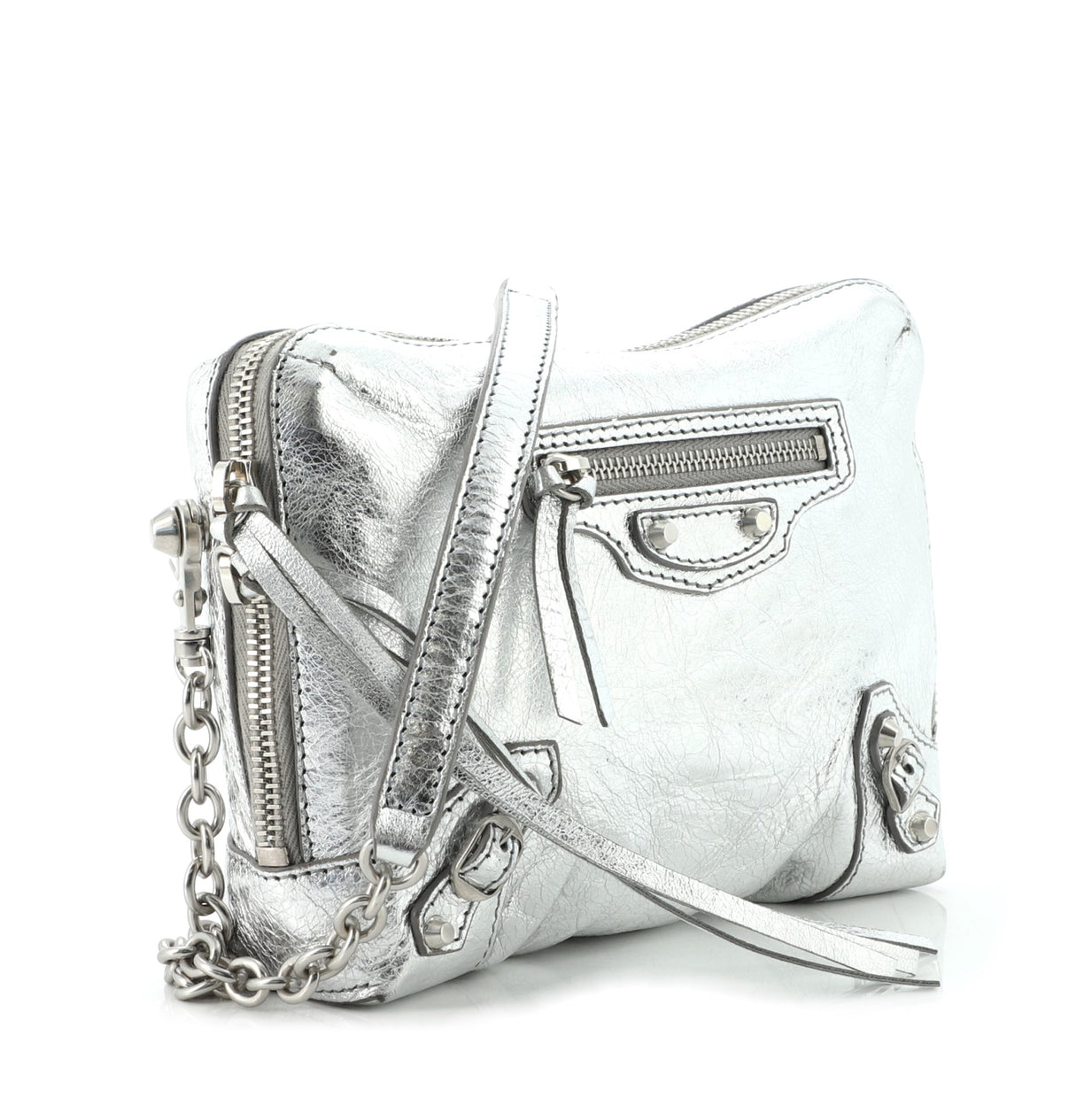 Balenciaga Classic Studs Chain Reporter Crossbody Bag Leather XS Silver ...