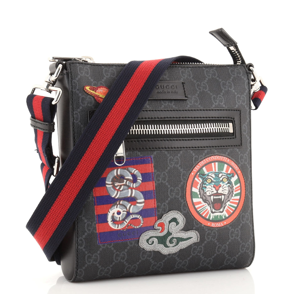 Gucci Night Courrier Zip Messenger GG Coated Canvas with Applique Small ...