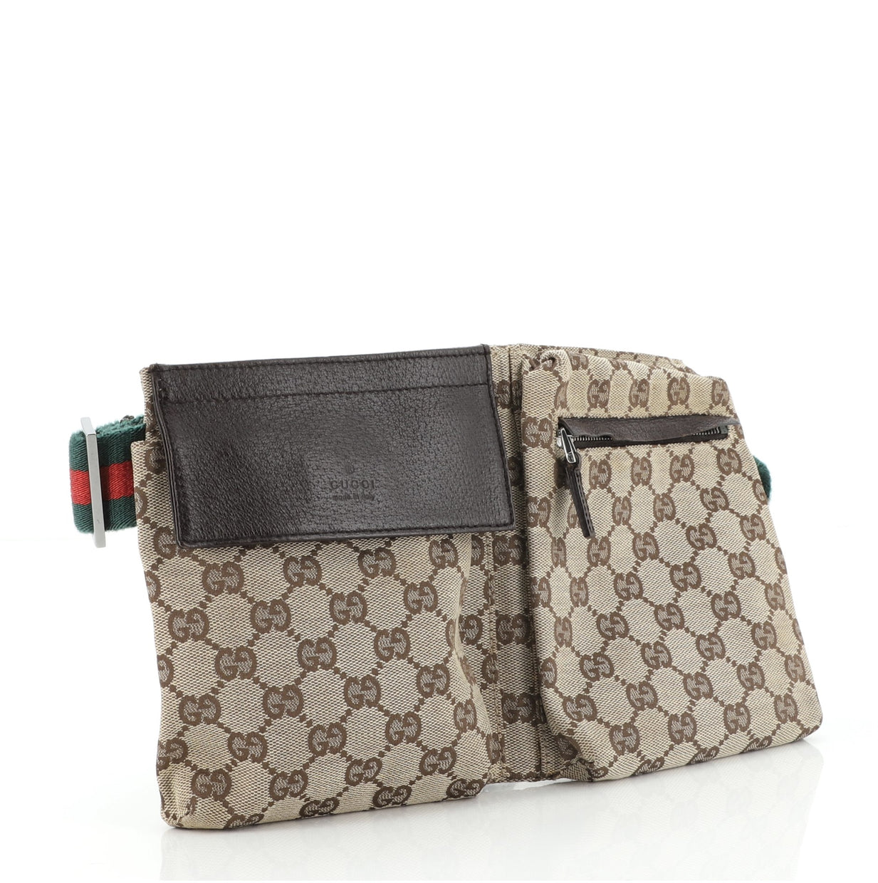 Gucci Vintage Double Belt Bag GG Canvas Brown 8432563