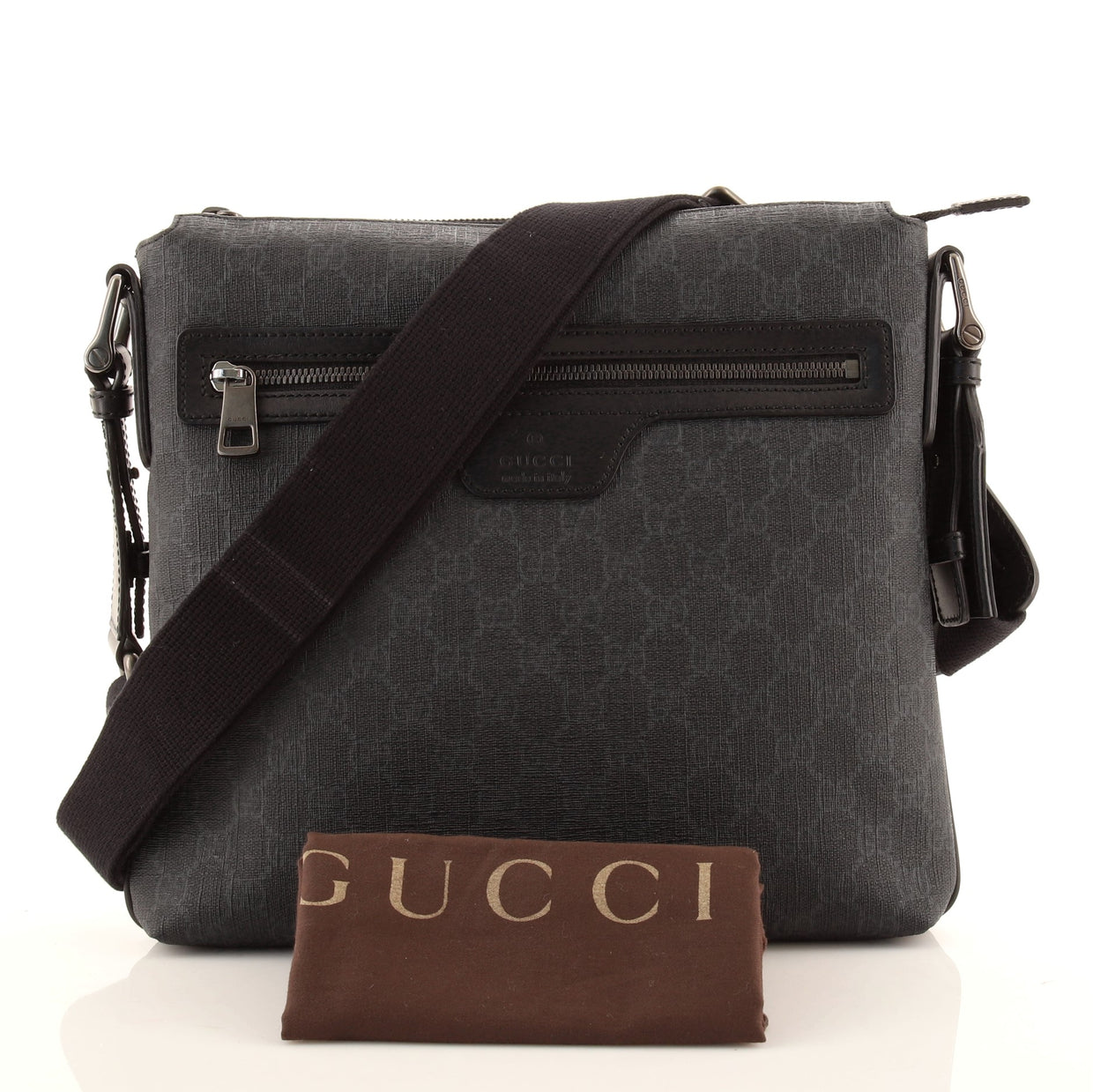 Gucci Front Zip Flat Messenger Bag GG Coated Canvas Medium 84669174 - Rebag