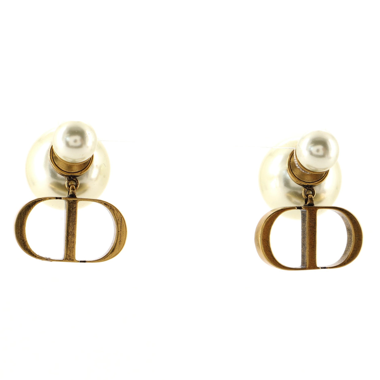 Christian Dior CD Tribales Stud Earrings Metal with Faux Pearls Gold 852264