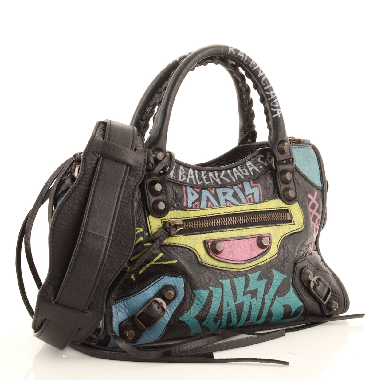 Balenciaga City Graffiti Classic Studs Bag Leather Mini Black 8598231