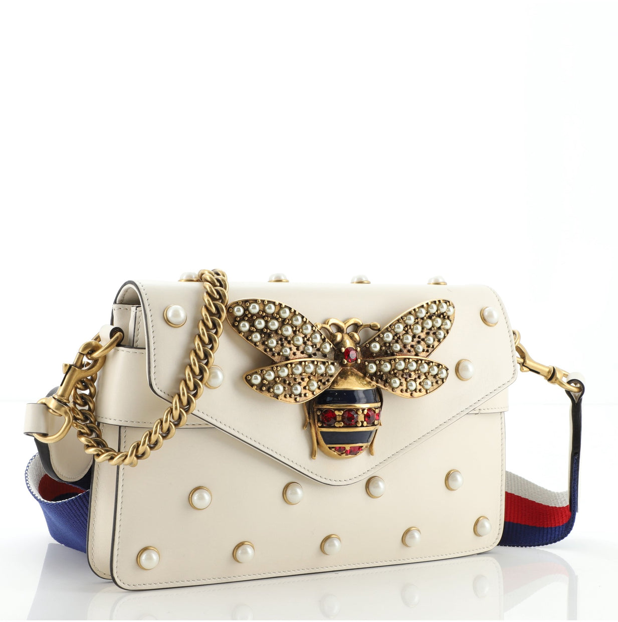 Gucci Broadway Pearly Bee Shoulder Bag Embellished Leather Mini - Rebag