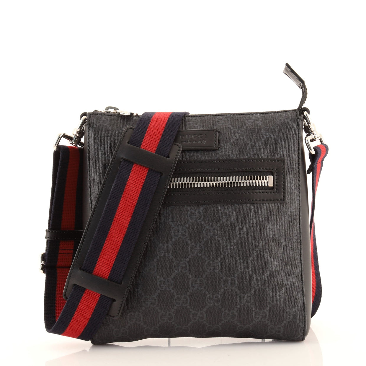 Gucci Web Strap Front Zip Messenger Bag GG Coated Canvas Small Black ...