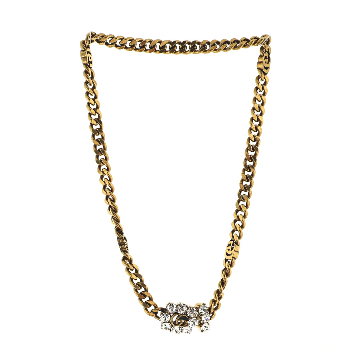 Gucci GG Chain-Link Necklace Crystal Embellished Metal 885351 - Rebag