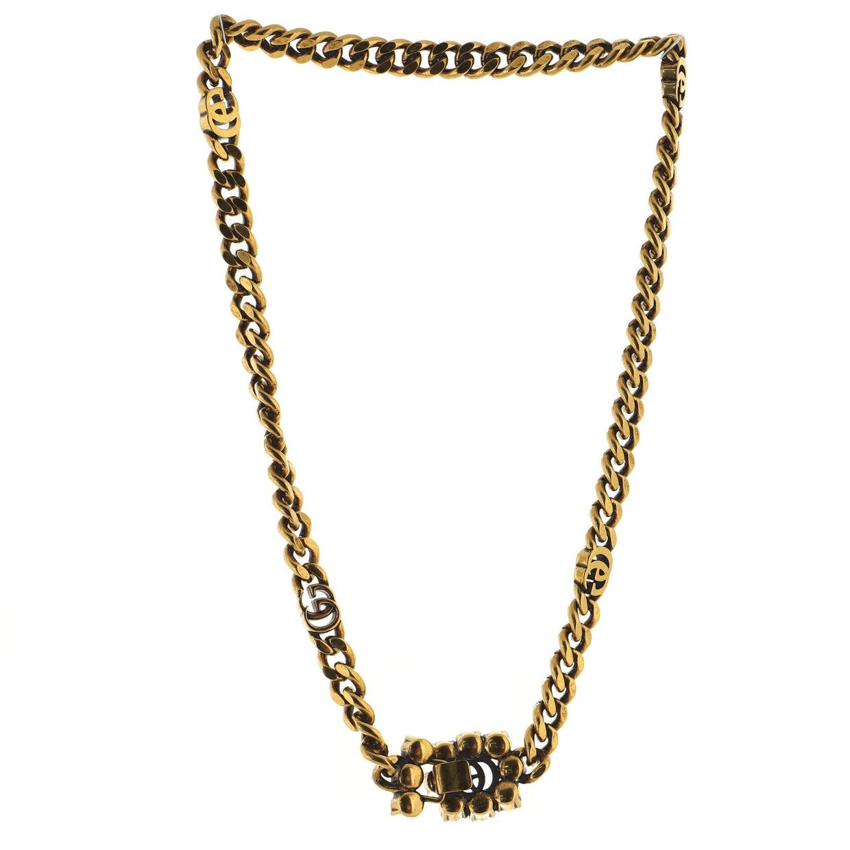 Gucci GG Chain-Link Necklace Crystal Embellished Metal 885351 - Rebag