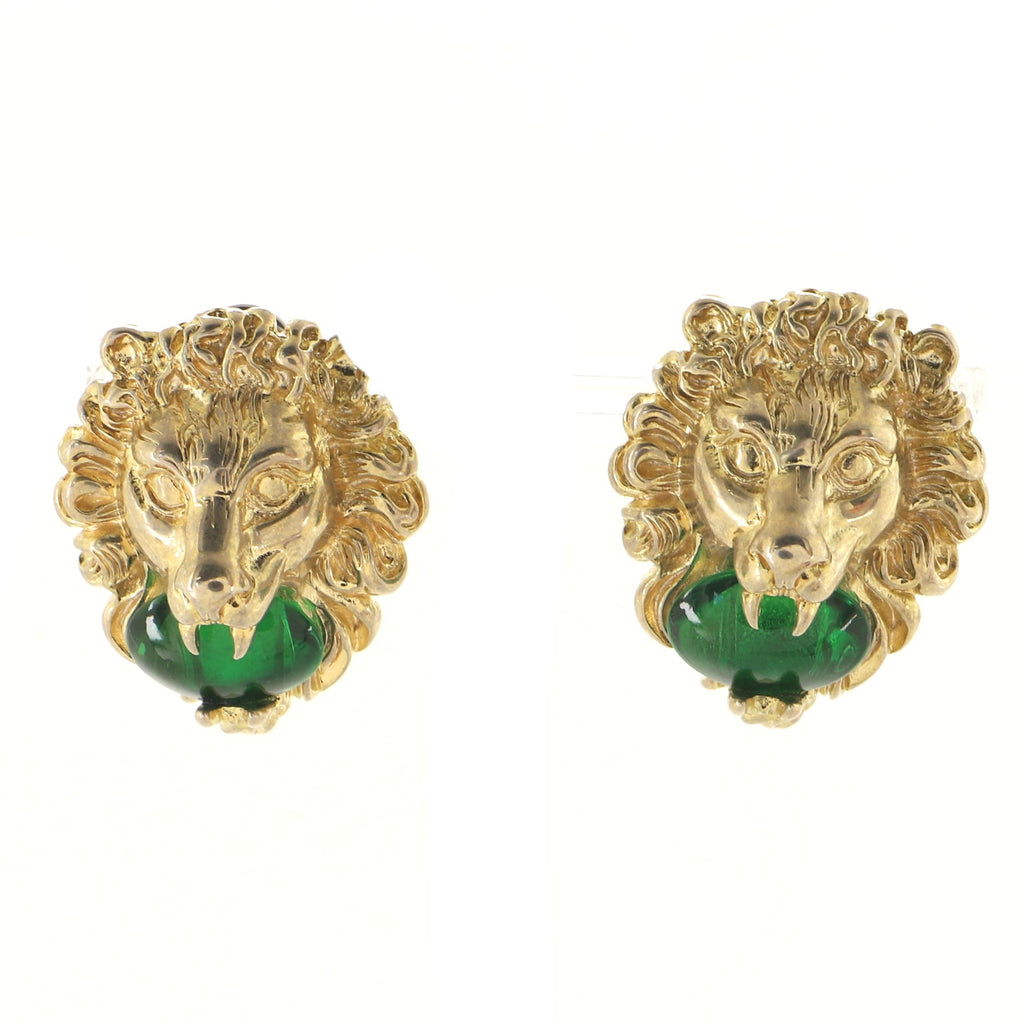 Gucci Lion Head Clip-On Earrings Metal with Cabochons Gold 9066525