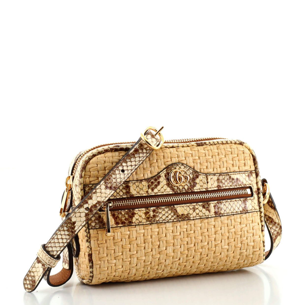 Gucci Ophidia Shoulder Bag Raffia with Snakeskin Mini 915491 - Rebag