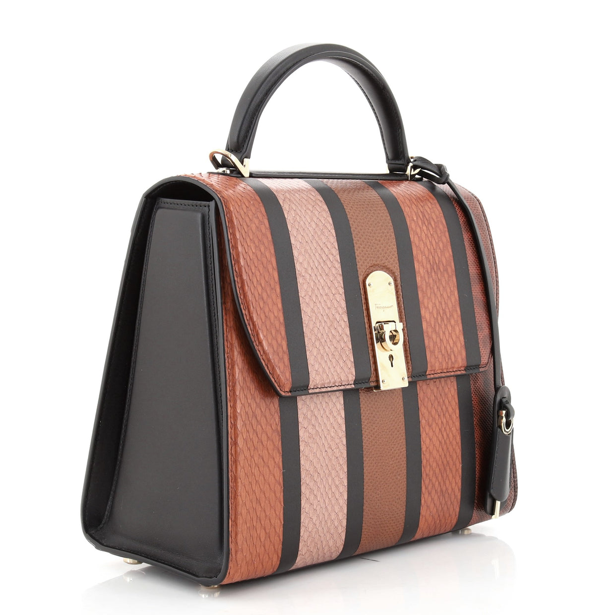 Salvatore Ferragamo Boxyz Top Handle Bag Striped Snakeskin and Leather ...