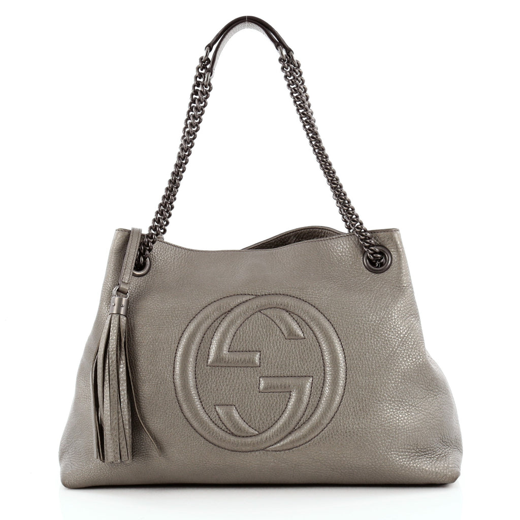 Buy Gucci Soho Shoulder Bag Chain Strap Leather Medium Gray 954801 – Trendlee