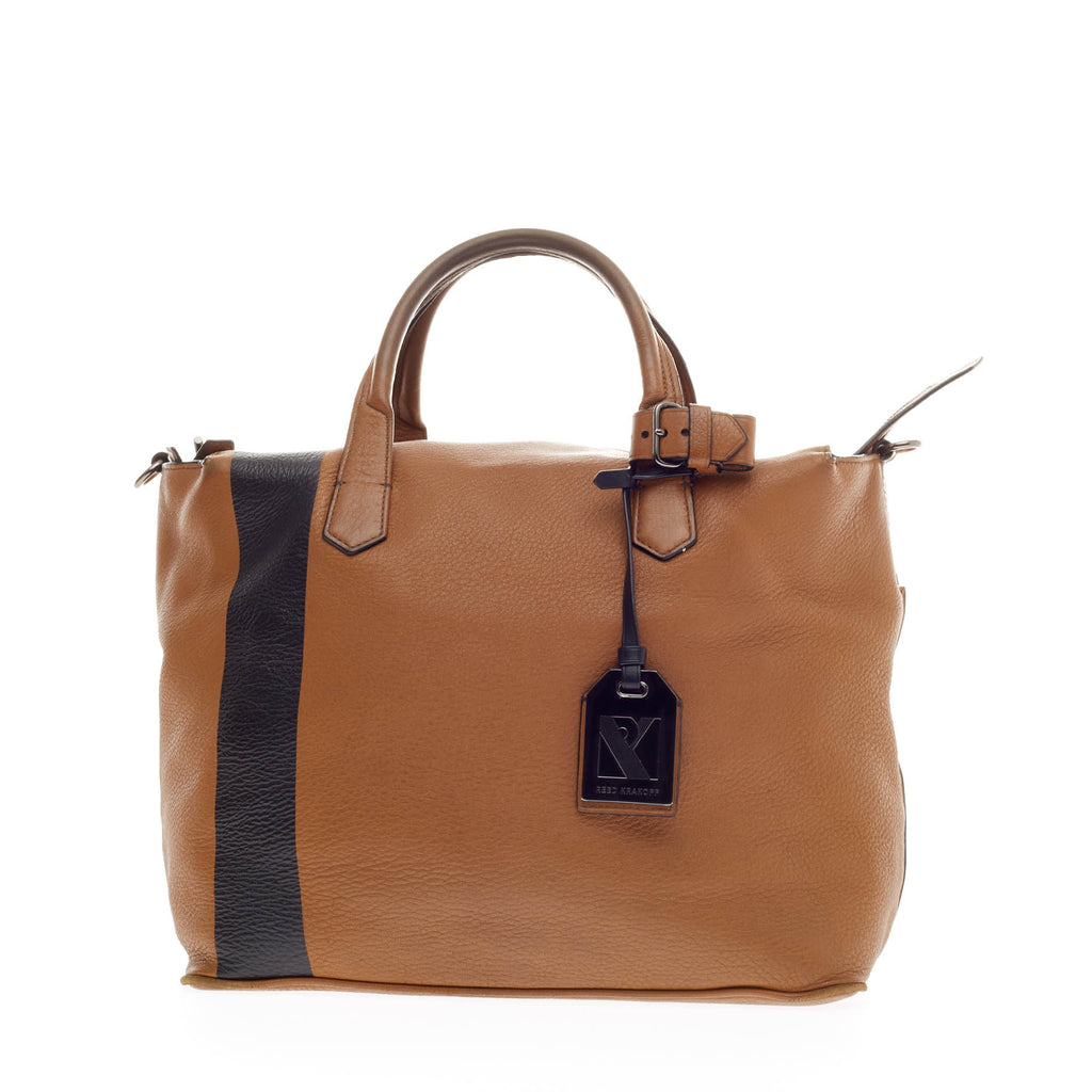 Download Buy Reed Krakoff Striped Gym Bag Leather Brown 109001 - Rebag